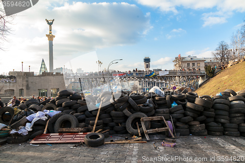 Image of Ukrainian revolution, Euromaidan after an attack by government f