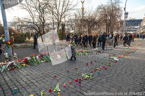 Image of Ukrainian revolution, Euromaidan after an attack by government f