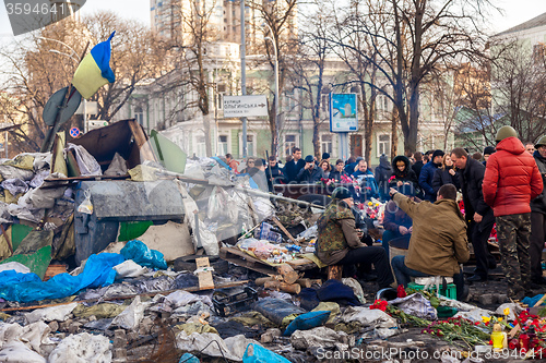 Image of Ukrainian revolution, Euromaidan after an attack by government f