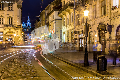 Image of Rynok Square in Lviv at night