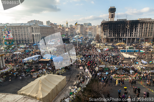 Image of Ukrainian revolution, Euromaidan after an attack by government f