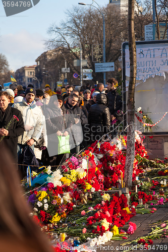 Image of Ukrainian revolution, Euromaidan after an attack by government f