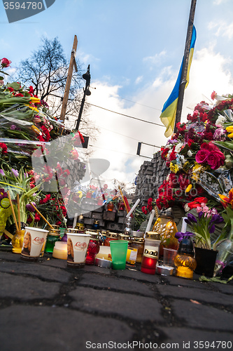 Image of Ukrainian revolution, Euromaidan after an attack by government f