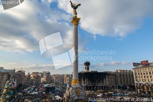 Image of Ukrainian revolution, Euromaidan after an attack by government f