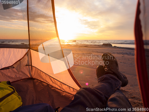 Image of Resting on sea after hiking 