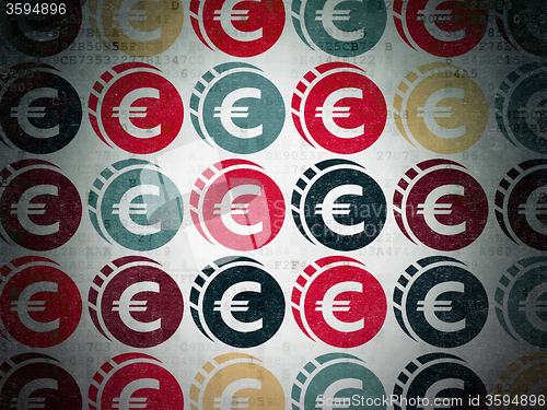 Image of Banking concept: Euro Coin icons on Digital Paper background