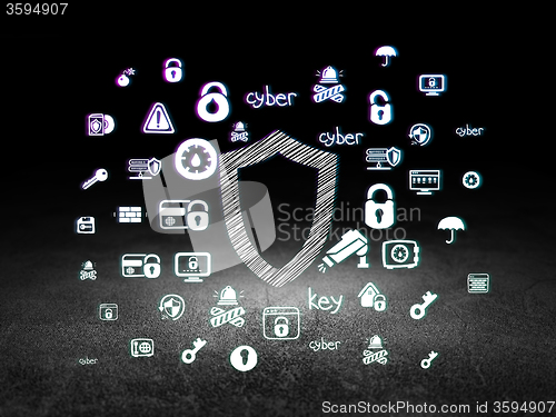 Image of Privacy concept: Contoured Shield in grunge dark room