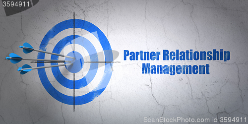 Image of Finance concept: target and Partner Relationship Management on wall background