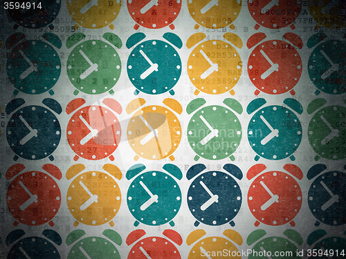 Image of Timeline concept: Alarm Clock icons on Digital Paper background