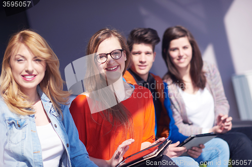 Image of students group working on school  project  together