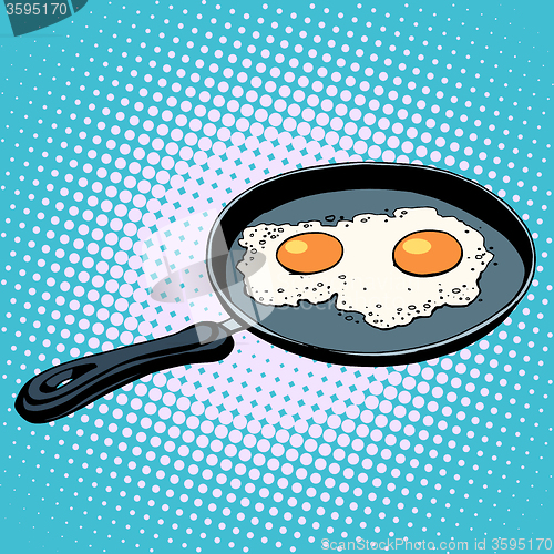 Image of Frying pan with fried eggs finished dish