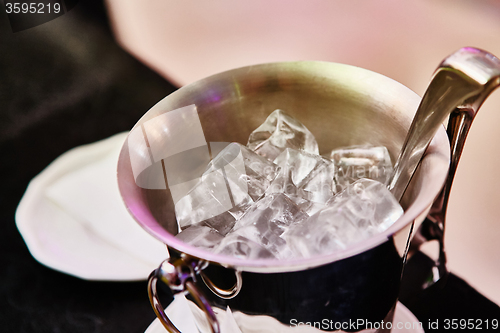 Image of Close up ice in metal bucket