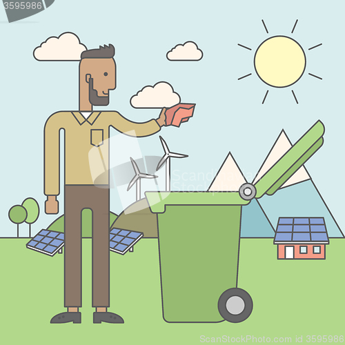 Image of Man with recycle bin.