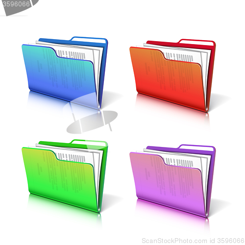 Image of Set of colorful  transparent folder with papers.