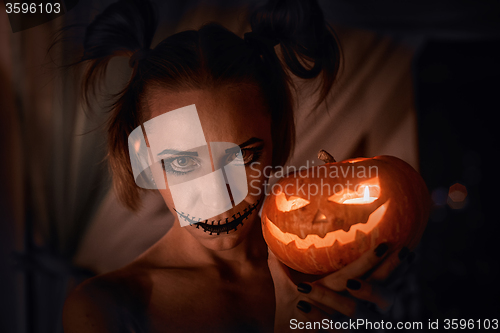 Image of Horrible girl with scary mouth and eyes