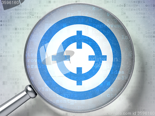 Image of Business concept: Target with optical glass on digital background