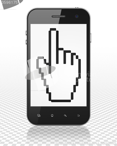 Image of Social network concept: Smartphone with Mouse Cursor on display