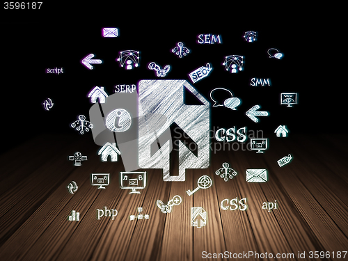 Image of Web design concept: Upload in grunge dark room