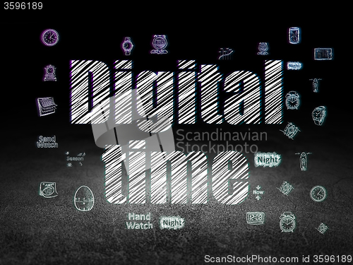 Image of Time concept: Digital Time in grunge dark room