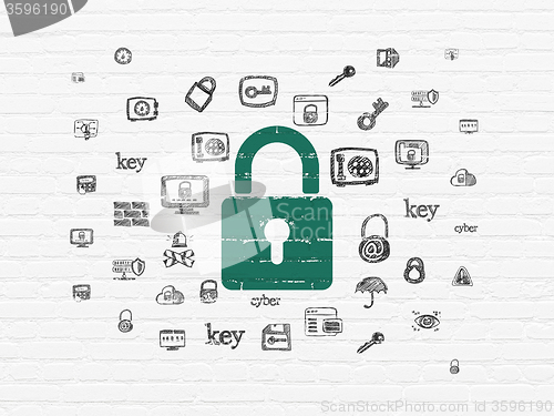 Image of Protection concept: Closed Padlock on wall background