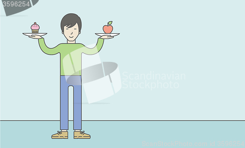 Image of Man with apple and cake.