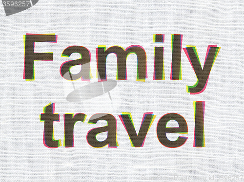 Image of Vacation concept: Family Travel on fabric texture background