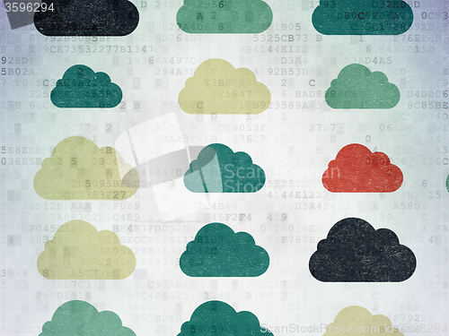 Image of Cloud technology concept: Cloud icons on Digital Paper background