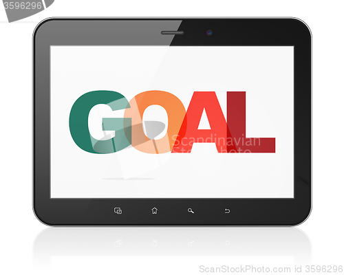 Image of Advertising concept: Tablet Computer with Goal on  display