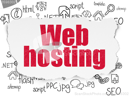 Image of Web development concept: Web Hosting on Torn Paper background
