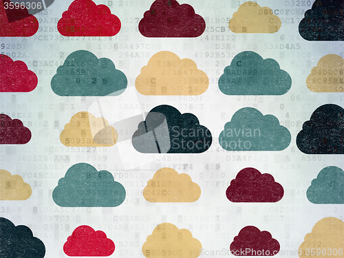 Image of Cloud computing concept: Cloud icons on Digital Paper background