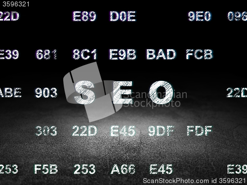 Image of Web design concept: SEO in grunge dark room