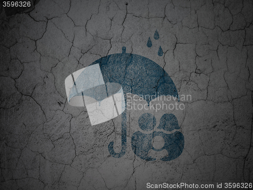 Image of Security concept: Family And Umbrella on grunge wall background