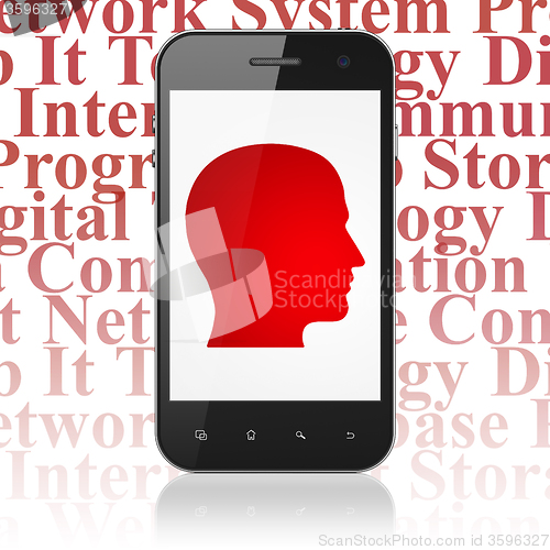 Image of Information concept: Smartphone with Head on display