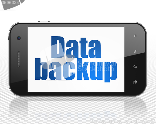 Image of Data concept: Smartphone with Data Backup on display