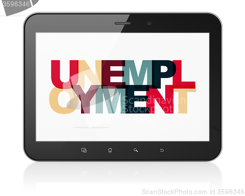Image of Business concept: Tablet Computer with Unemployment on  display