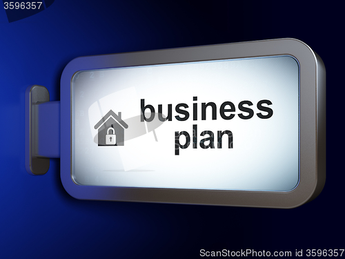 Image of Finance concept: Business Plan and Home on billboard background