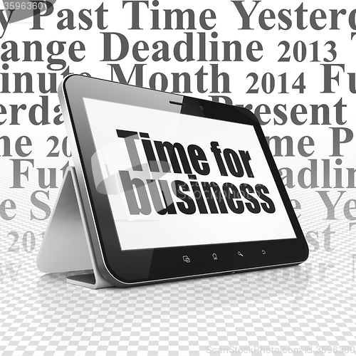 Image of Timeline concept: Tablet Computer with Time for Business on display