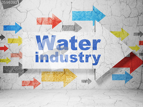 Image of Manufacuring concept: arrow with Water Industry on grunge wall background