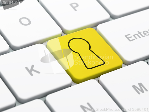 Image of Information concept: Keyhole on computer keyboard background