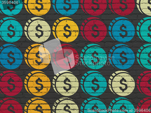 Image of Banking concept: Dollar Coin icons on wall background