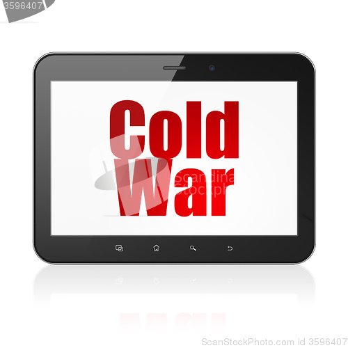 Image of Politics concept: Tablet Computer with Cold War on display