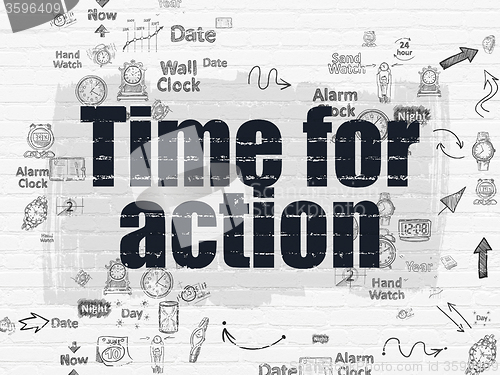 Image of Time concept: Time for Action on wall background