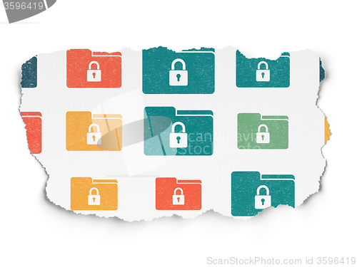Image of Business concept: Folder With Lock icons on Torn Paper background