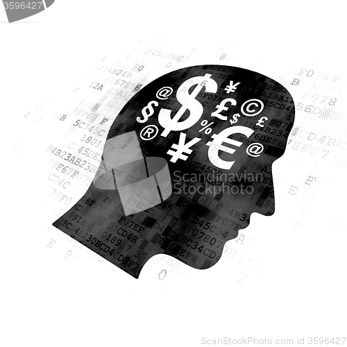 Image of Advertising concept: Head With Finance Symbol on Digital background