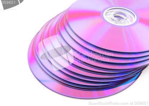 Image of Stack of vibrant purple DVDs or CDs