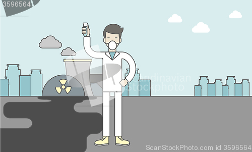 Image of Laboratory assistant and radioactive plant.