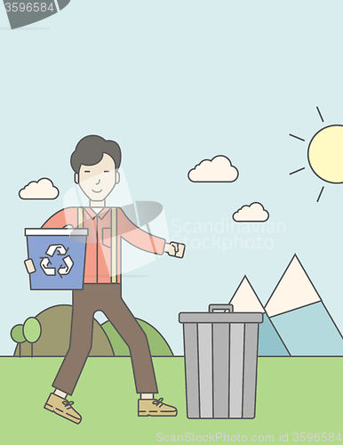 Image of Man with recycle bins.