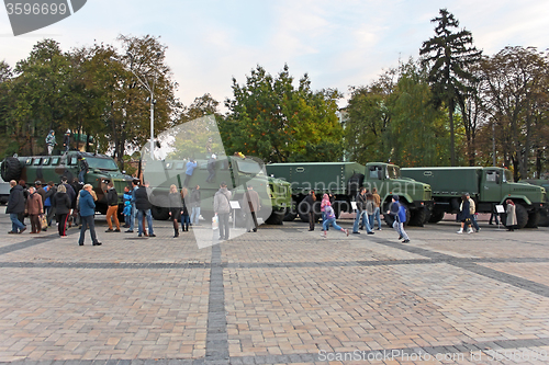 Image of Military vehicles on exhibition in Kyiv, Ukraine