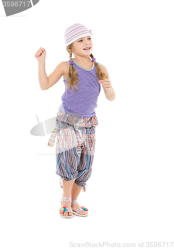 Image of Little Girl in Bright Dress Dancing