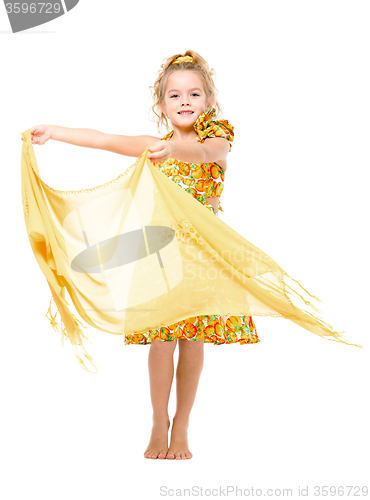 Image of Little Girl in a Yellow Dress with Shawl Posing